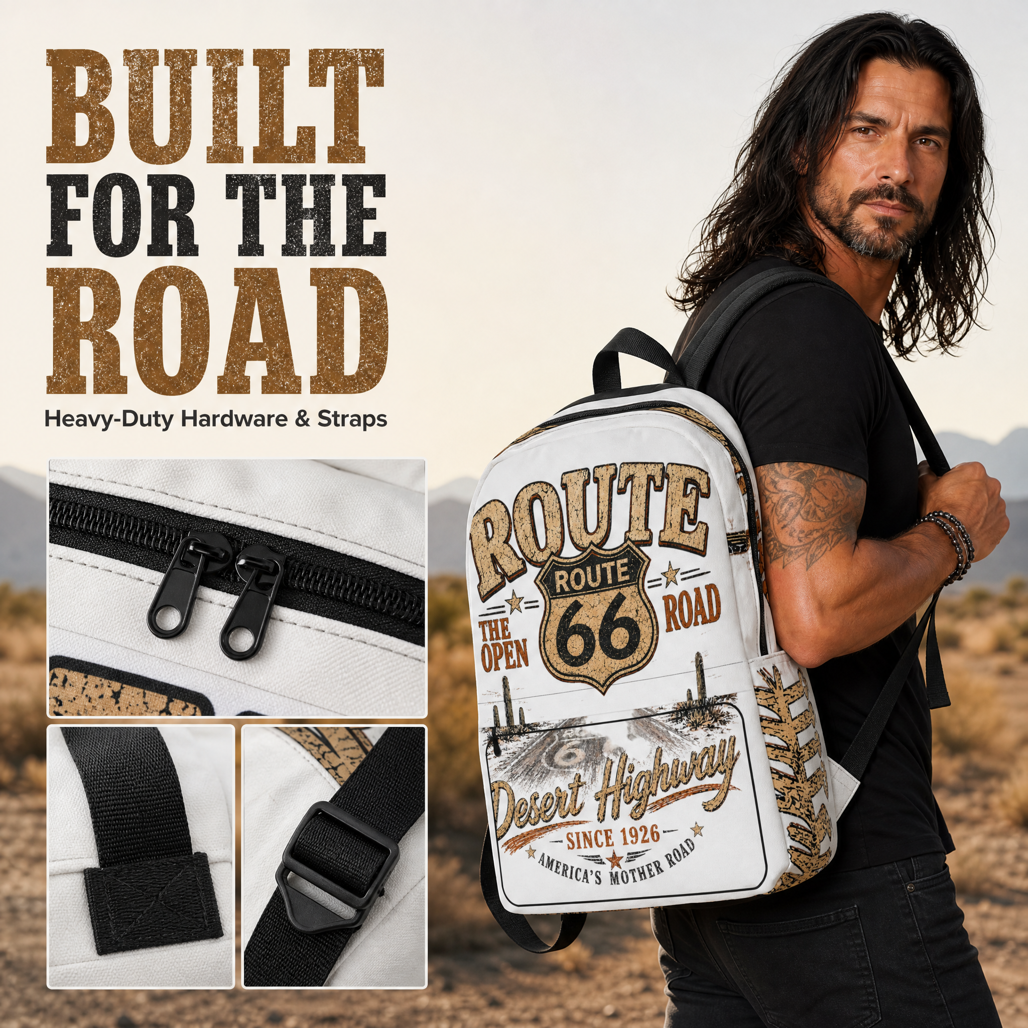 Route 66 Backpack Vintage Desert Highway Biker Gift Retro USA Road Trip