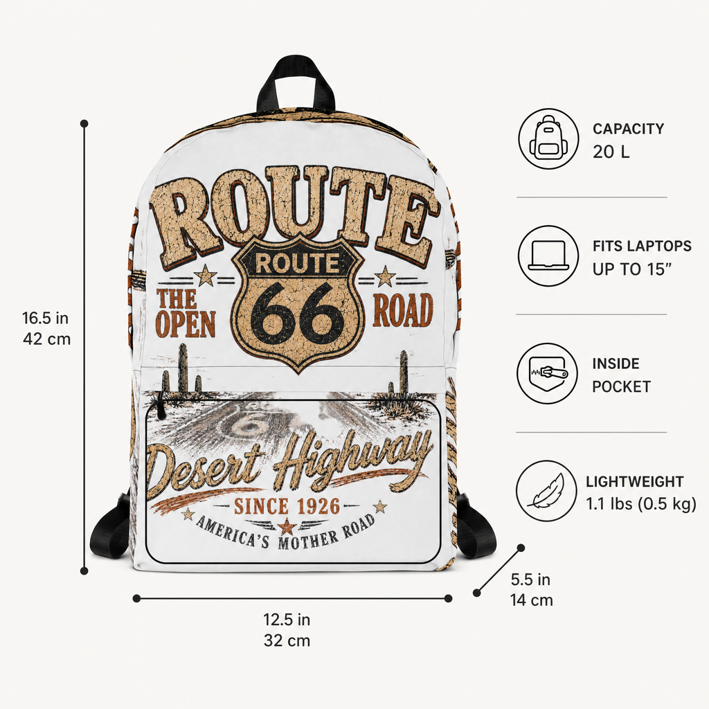 Route 66 Backpack Vintage Desert Highway Biker Gift Retro USA Road Trip