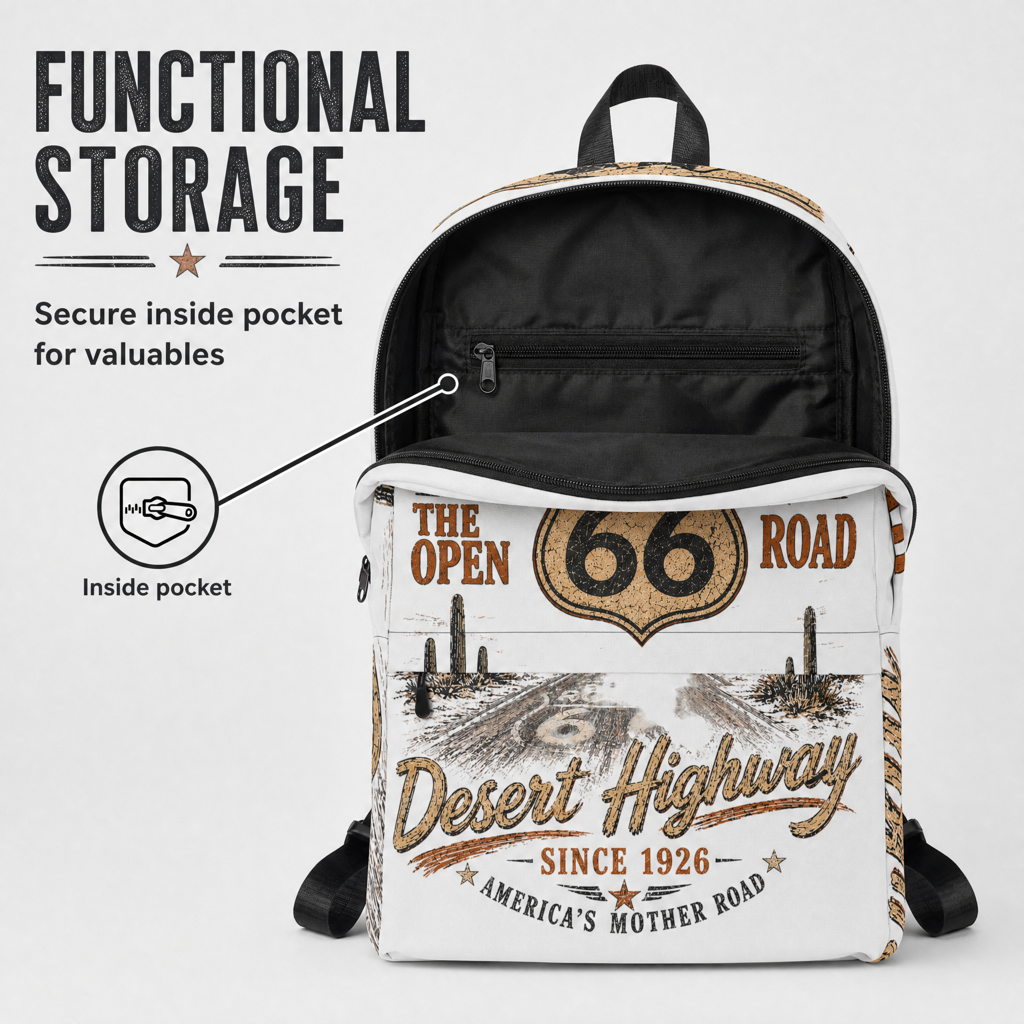 Route 66 Backpack Vintage Desert Highway Biker Gift Retro USA Road Trip