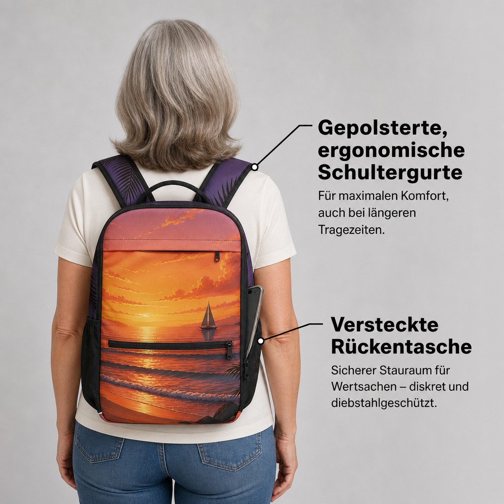 Daypack Rucksack ergonomisch gepolstert Laptopfach Netztaschen Unisex Sommer