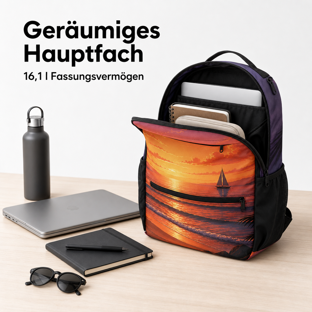 Daypack Rucksack ergonomisch gepolstert Laptopfach Netztaschen Unisex Sommer