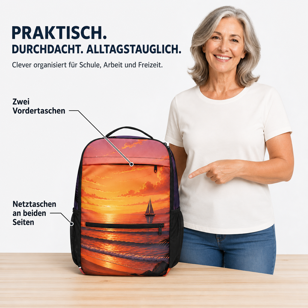 Daypack Rucksack ergonomisch gepolstert Laptopfach Netztaschen Unisex Sommer