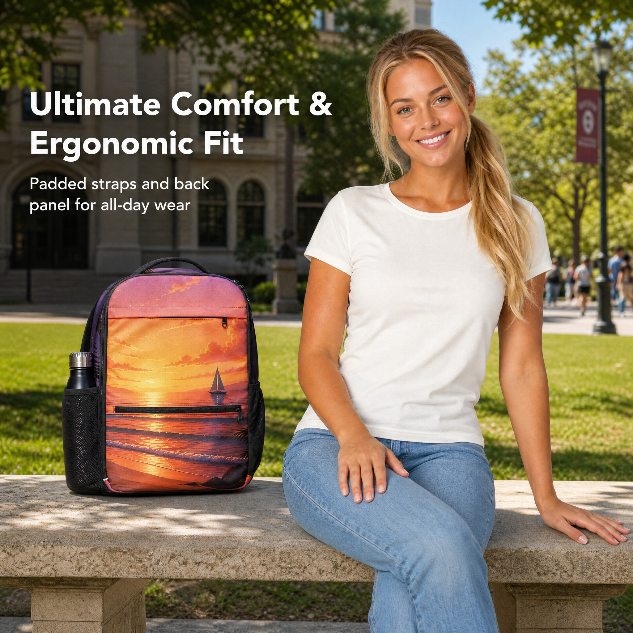 Daypack Rucksack ergonomisch gepolstert Laptopfach Netztaschen Unisex Sommer