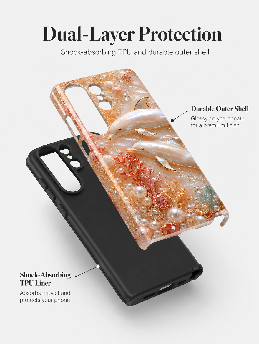 Samsung Galaxy Hülle Hartschale zweilagig kabelloses Laden Delfin Perlmutt