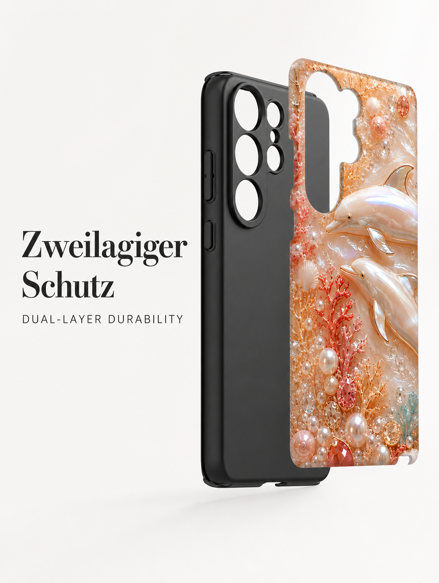 Samsung Galaxy Hülle Hartschale zweilagig kabelloses Laden Delfin Perlmutt