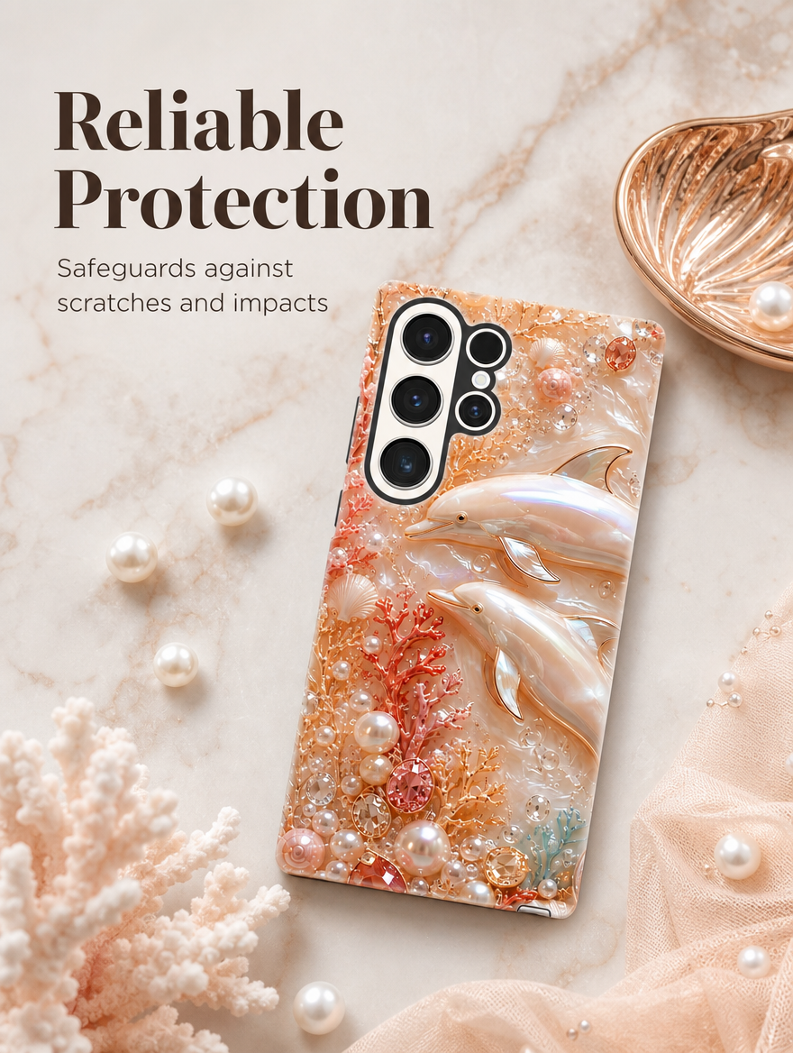 Samsung Galaxy Hülle Hartschale zweilagig kabelloses Laden Delfin Perlmutt