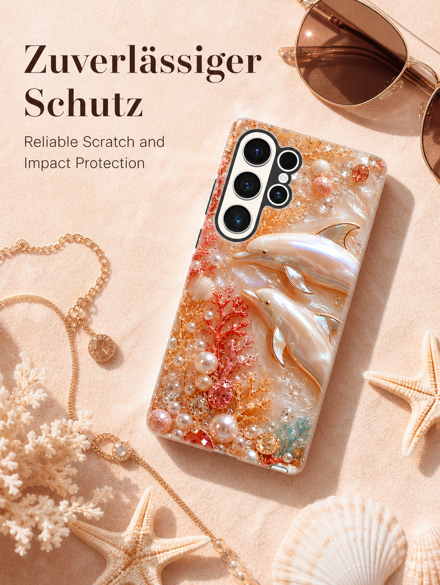 Samsung Galaxy Hülle Hartschale zweilagig kabelloses Laden Delfin Perlmutt