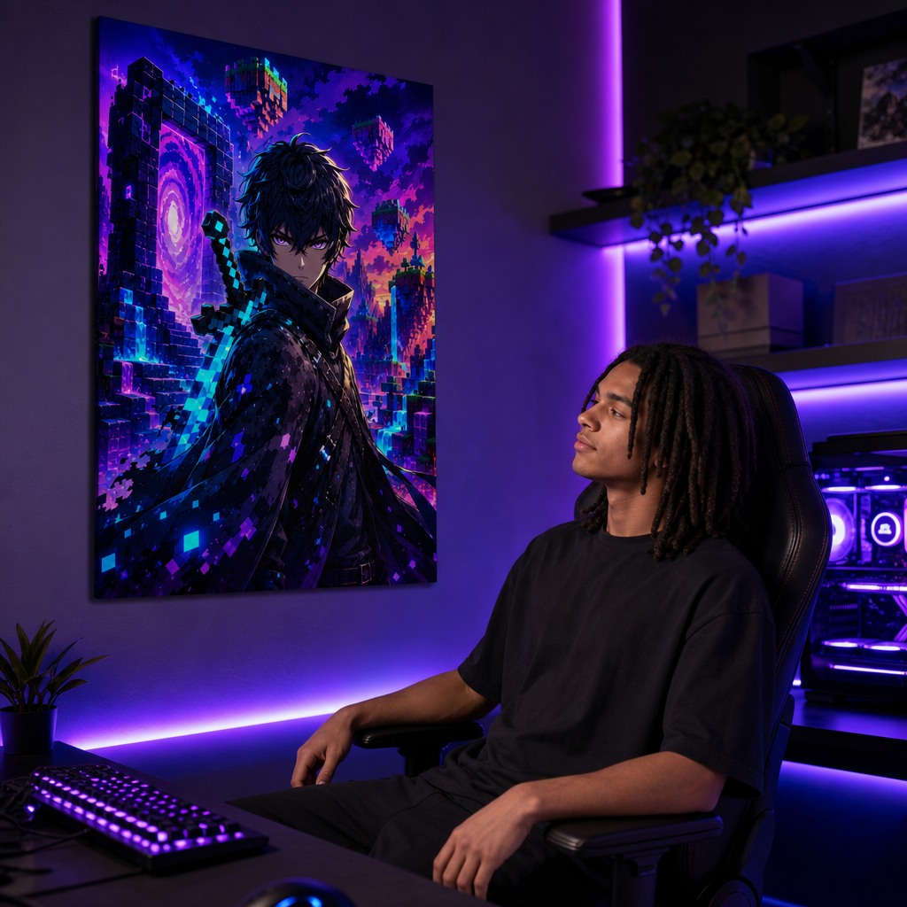 Metallbild Anime Krieger Alu Dibond gebürstet Metall Kunstdruck Gamer Deko