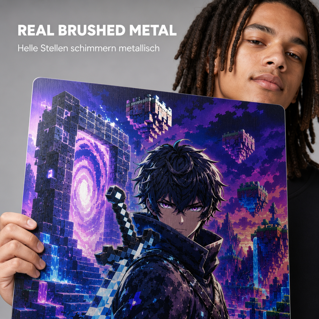 Metallbild Anime Krieger Alu Dibond gebürstet Metall Kunstdruck Gamer Deko