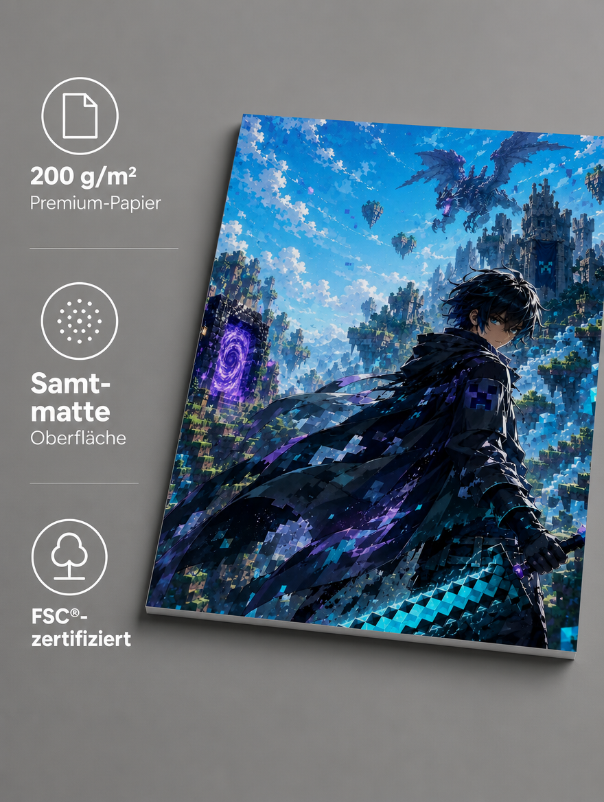 Poster Anime Krieger  Kunstdruck matt Pixel Art Wandbild Gamer Deko