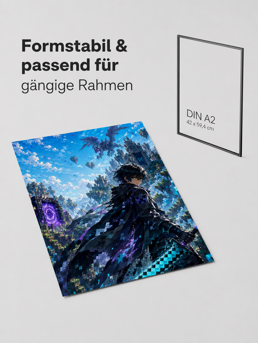 Poster Anime Krieger  Kunstdruck matt Pixel Art Wandbild Gamer Deko