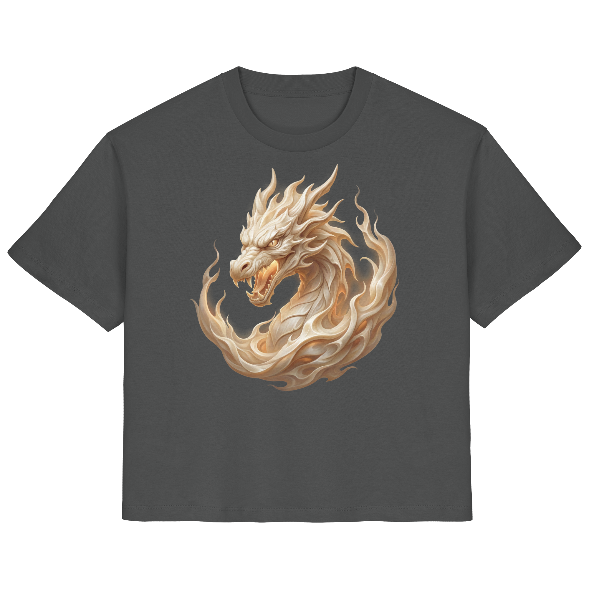 Premium Wear – Ladies Organic Shirt – Ivory Flame Dragon – Ivory Edition – Fantasy Drachenmotiv – Hochwertiger Baumwollstoff – Geschenk für Drachenfans | Cinematic Horizons