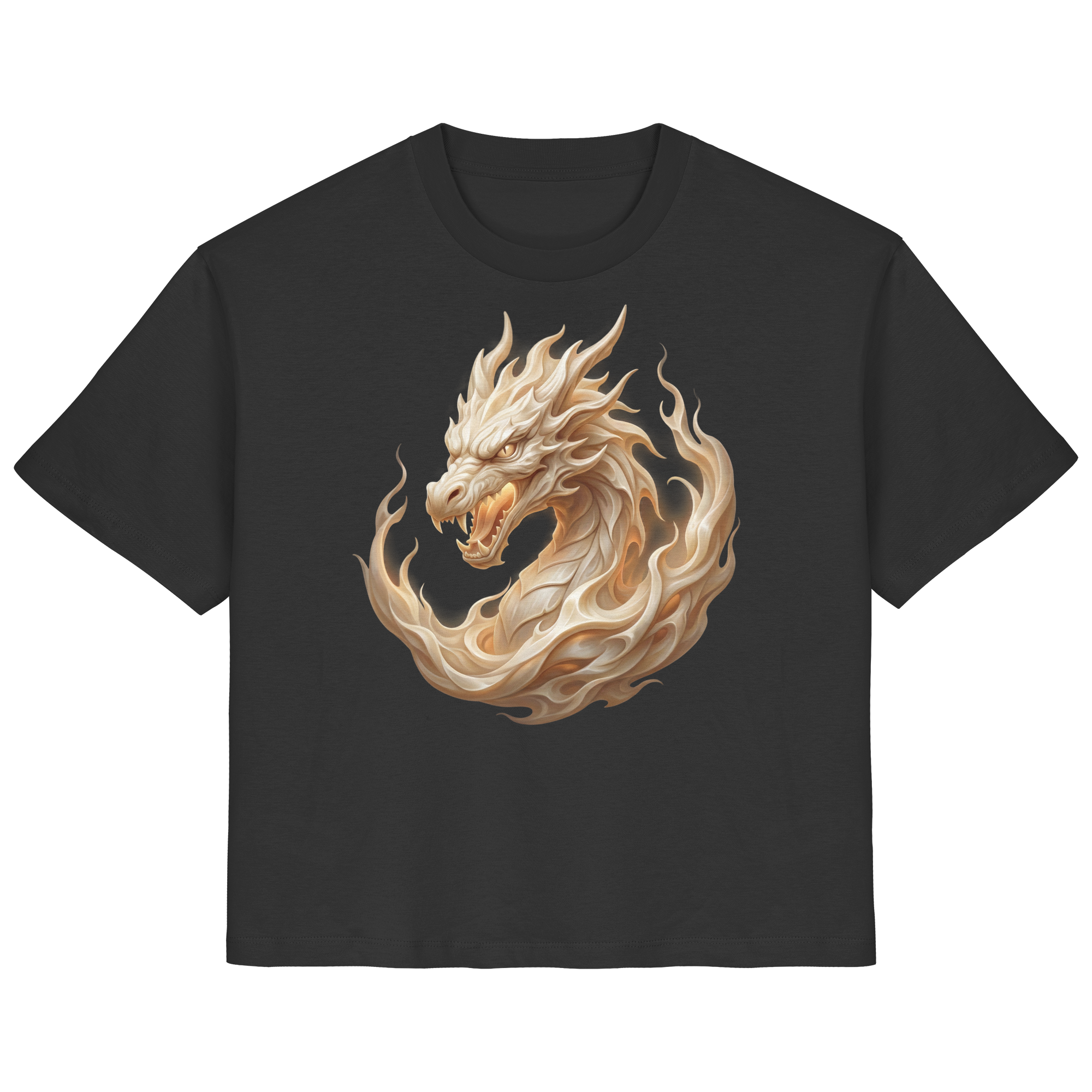 Premium Wear – Ladies Organic Shirt – Ivory Flame Dragon – Ivory Edition – Fantasy Drachenmotiv – Hochwertiger Baumwollstoff – Geschenk für Drachenfans | Cinematic Horizons