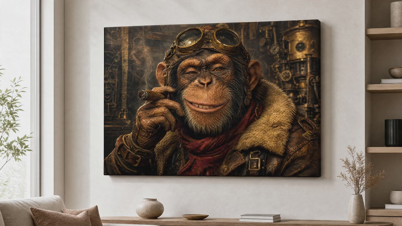 Premium Leinwandbild Steampunk Affe – Vintage Wanddeko auf Canvas