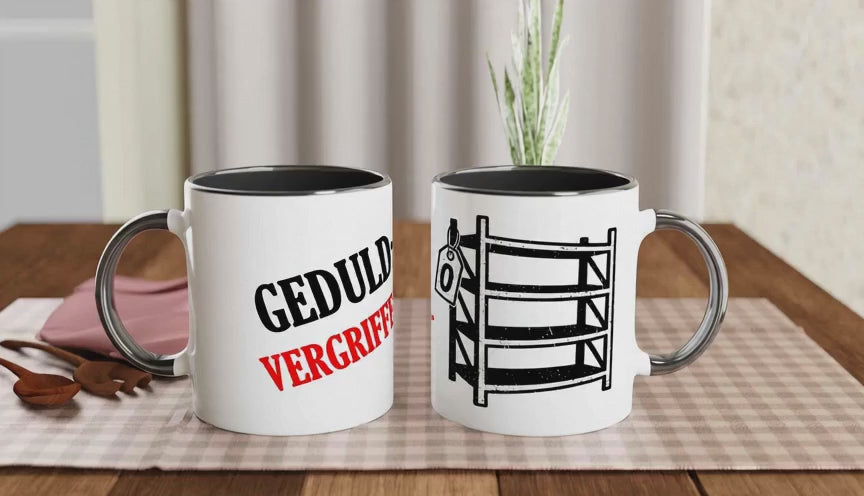 Premium Keramiktasse Geduld Vergriffen – Lustige Büro Tasse Geschenk