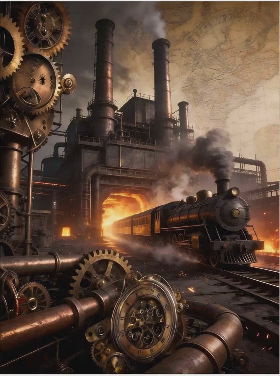 Steampunk Poster Eisenbahn Fabrik Wandbild Vintage Industrial Deko Büro