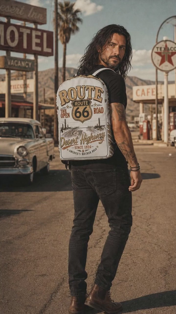 Route 66 Backpack Vintage Desert Highway Biker Gift Retro USA Road Trip